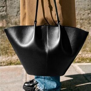 Sezane Mara Black Leather Tote Bag